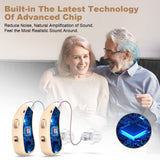 Rechargeable Behind-the-Ear Hearing Aids with Charging Case & LCD Display – Compact Sound Amplifier for Adults and Seniors (White Case, Skin Tone Device) - Rear View