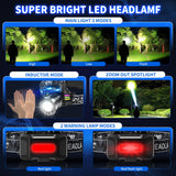 Bright LED Headlamp with Digital Display & Motion Sensor – Rechargeable 3500 Lumens Flashlight for Camping, Hiking, Fishing, and Night Running (Black) - Top-Down View