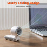 Portable Turbo Handheld Fan with Digital Display – 5-Speed Rechargeable Mini Fan, 3600mAh Battery, Foldable & Neck Strap Design for Outdoor Travel and Daily Use(White) - Rear View