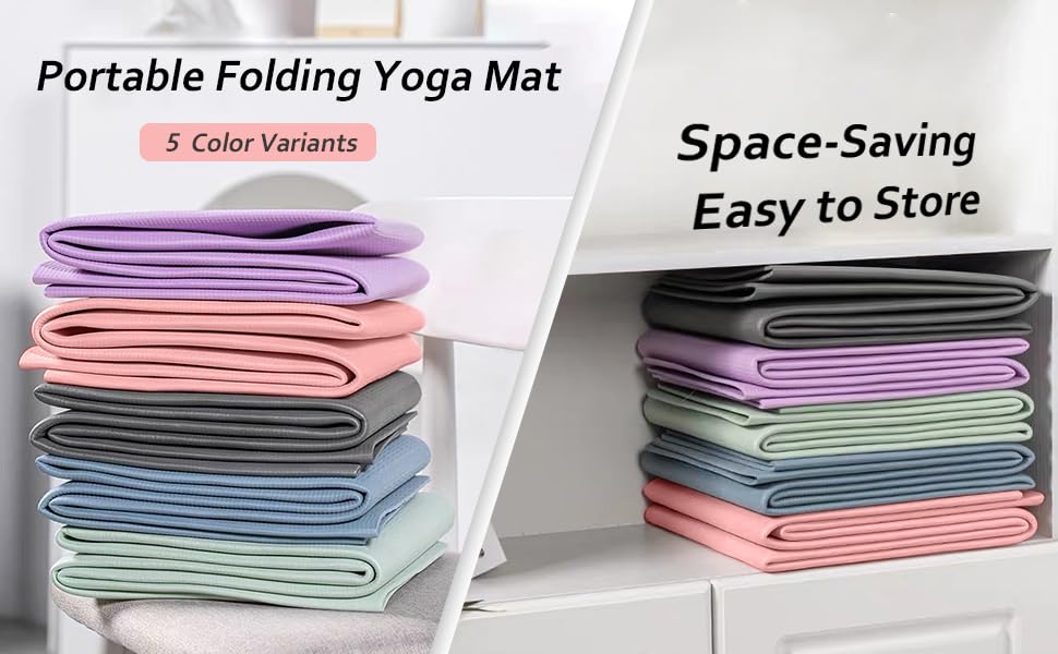 Portable Foldable Yoga Mat – Dual-Sided Non-Slip TPE Exercise Mat for Yoga, Pilates, Kids Nap & Travel (Pink) | Other Colors Available in Store