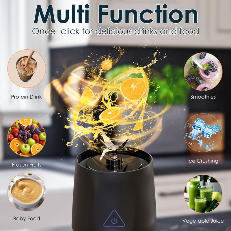 Portable Blender with 360W Motor – Wireless 24oz Juicer, USB-C Rechargeable, Self-Cleaning, 6-Blade, BPA-Free (Black) | Other Colors Available in Store