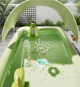 Inflatable Swimming Pool 180×130×56cm with Canopy & Dinosaur Spray  Kids Outdoor Water Play Set for Backyard, Garden, Summer Fun (Green)