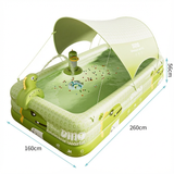 Inflatable Swimming Pool 260×160×56cm with Canopy & Dinosaur Spray – Kids Outdoor Water Play Set for Backyard, Garden, Summer Fun (Green) - Front View