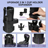 Dual Cup Holder Expander with 360° Rotating Tray – Adjustable Drink & Snack Organizer for Cars, Trucks, SUVs and RVs (Black) - Front View