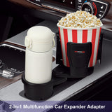 Dual Cup Holder Expander with 360° Rotating Tray – Adjustable Drink & Snack Organizer for Cars, Trucks, SUVs and RVs (Black) - Close-Up Angle