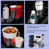 Dual Cup Holder Expander with 360° Rotating Tray – Adjustable Drink & Snack Organizer for Cars, Trucks, SUVs and RVs (Black) - Low Angle