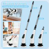Wireless Electric Cleaning Brush with 8 Replaceable Heads – Adjustable Extendable Handle for Bathroom, Kitchen, Tiles & Car (White) - 45-Degree Angle
