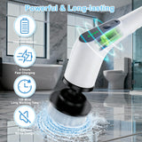 Wireless Electric Cleaning Brush with 8 Replaceable Heads – Adjustable Extendable Handle for Bathroom, Kitchen, Tiles & Car (White) - Rear View