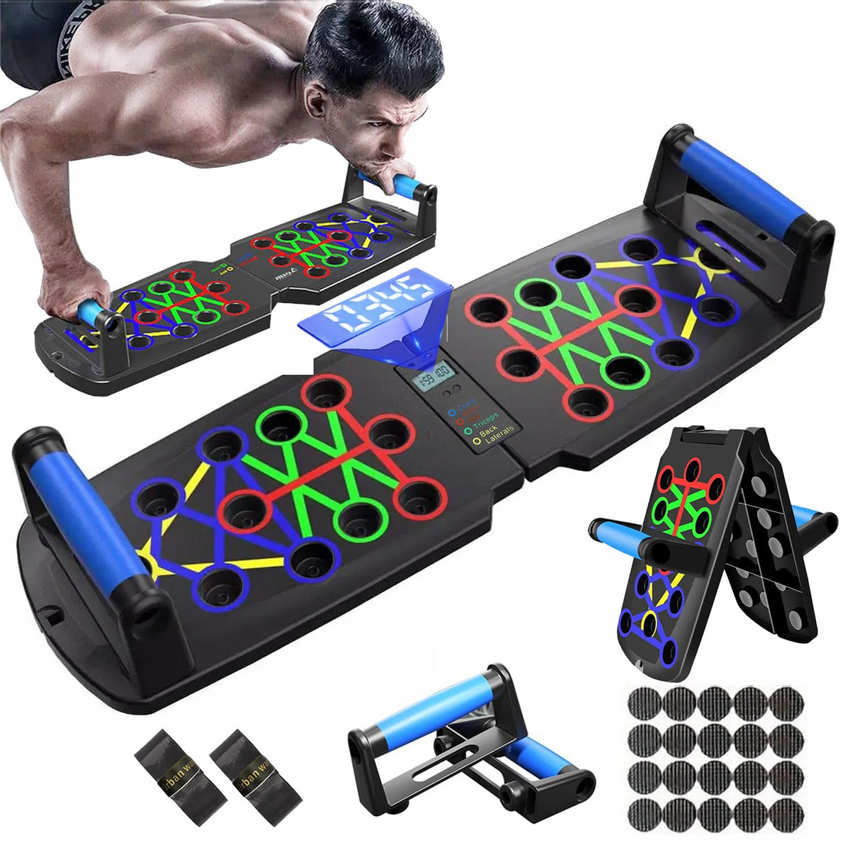 Smart Push-Up Bar with Counter & Timer – Foldable Home Workout Board for Chest, Shoulders, Back & Triceps Training (Black)