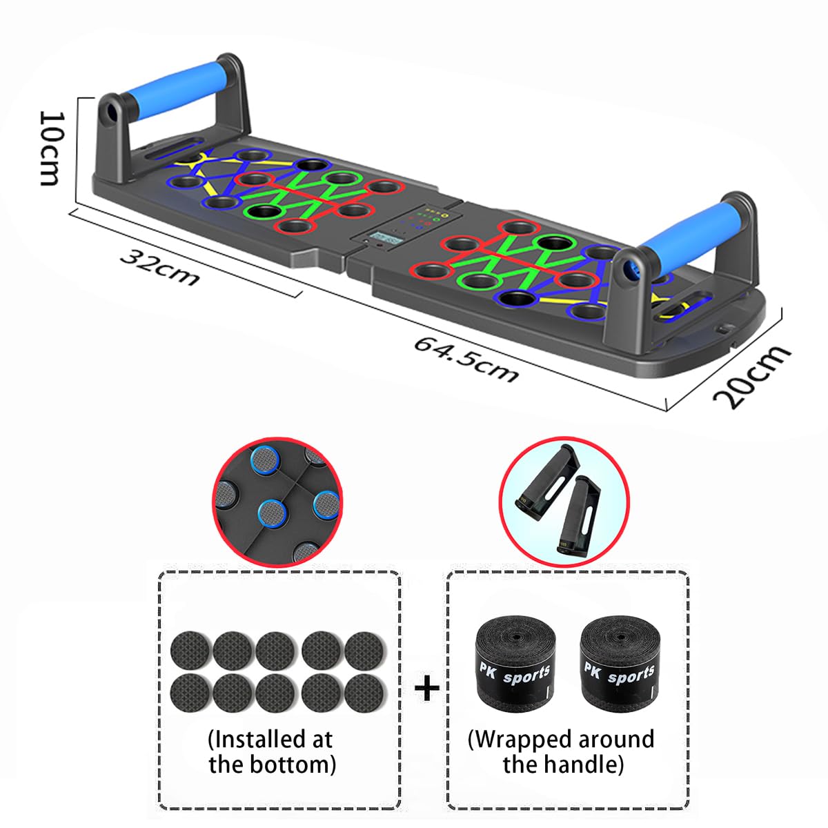 Smart Push-Up Bar with Counter & Timer – Foldable Home Workout Board for Chest, Shoulders, Back & Triceps Training (Black)