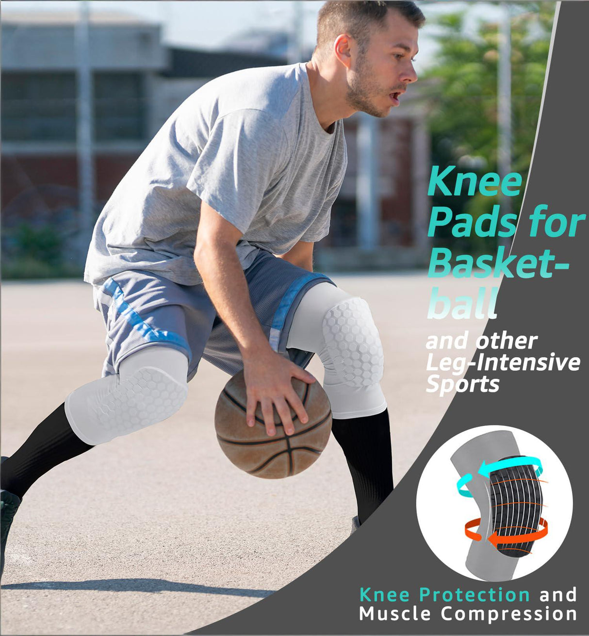 Honeycomb Knee Pads for Kids, Teens & Adults – Protective Compression Knee Guards for Basketball, Football, Cycling & Running(White,L)
