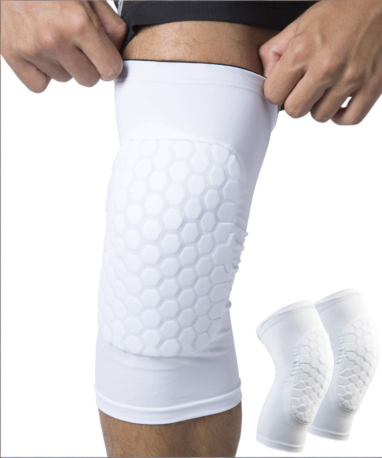 Honeycomb Knee Pads for Kids, Teens & Adults – Protective Compression Knee Guards for Basketball, Football, Cycling & Running(White,XL)