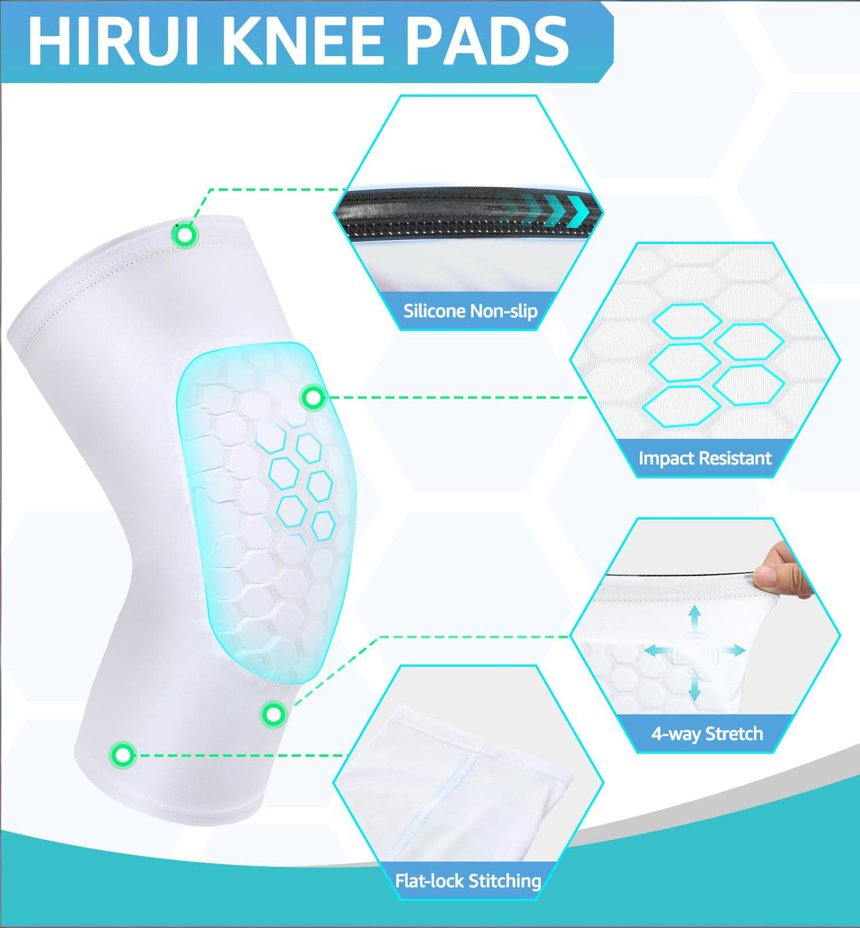 Honeycomb Knee Pads for Kids, Teens & Adults – Protective Compression Knee Guards for Basketball, Football, Cycling & Running(White,XL)