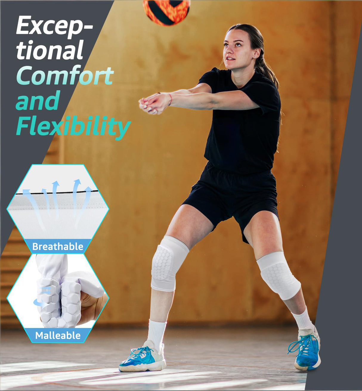 Honeycomb Knee Pads for Kids, Teens & Adults – Protective Compression Knee Guards for Basketball, Football, Cycling & Running(White,XXL)