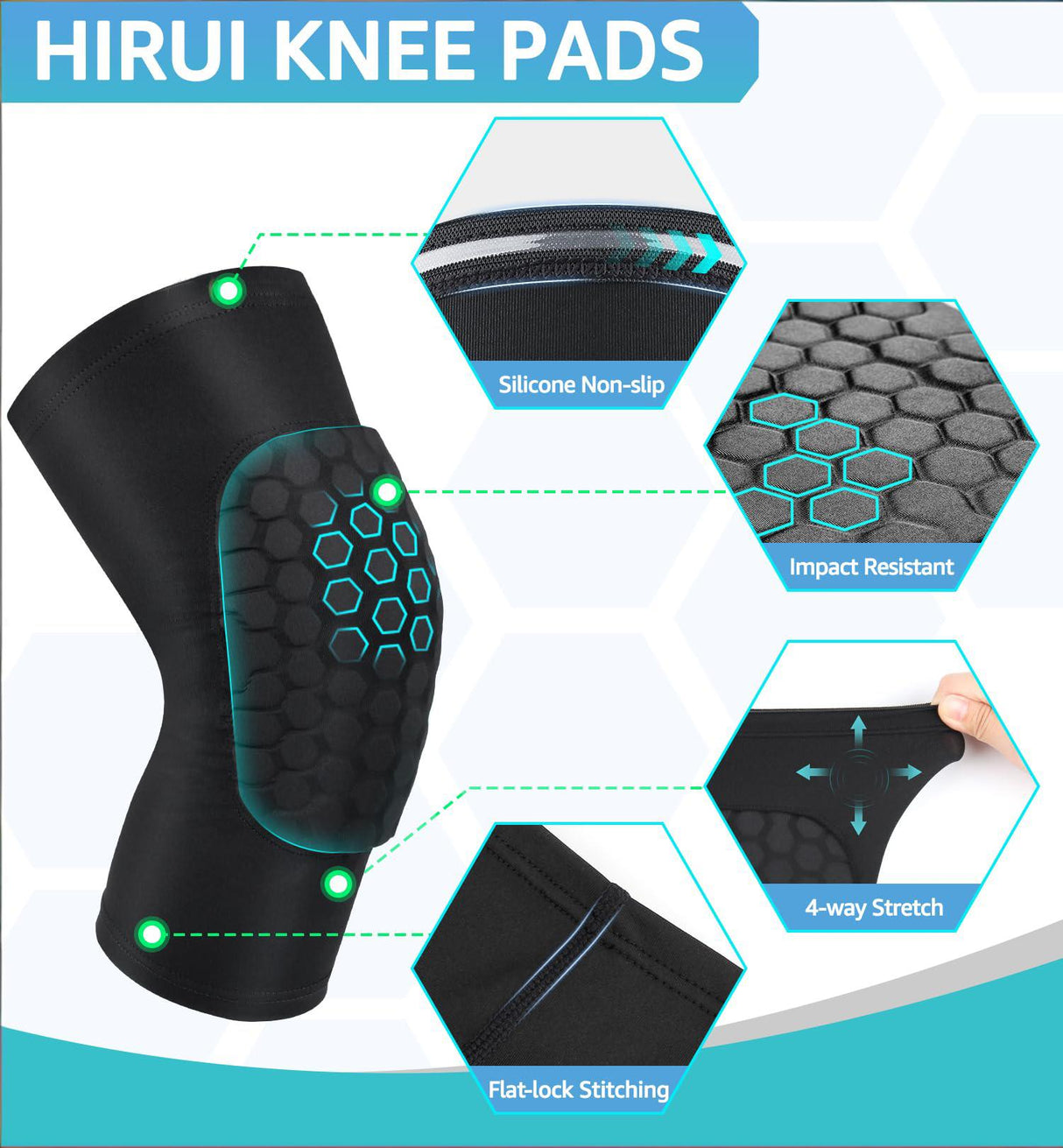 Honeycomb Knee Pads for Kids, Teens & Adults – Protective Compression Knee Guards for Basketball, Football, Cycling & Running(Black,XXL)