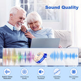 Rechargeable In-the-Ear Hearing Aids with Charging Case and LCD Display – Ultra-Compact Sound Amplifier for Seniors (Black & Green Case, Red & Blue Device) - Close-Up Angle