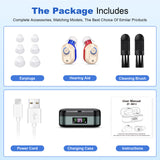 Rechargeable In-the-Ear Hearing Aids with Charging Case and LCD Display – Ultra-Compact Sound Amplifier for Seniors (Black & Green Case, Red & Blue Device)