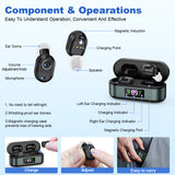Rechargeable In-the-Ear Hearing Aids with Charging Case and LCD Display – Ultra-Compact Sound Amplifier for Seniors (Black & Green Case, Black Device) - Front View