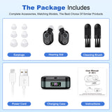 Rechargeable In-the-Ear Hearing Aids with Charging Case and LCD Display – Ultra-Compact Sound Amplifier for Seniors (Black & Green Case, Black Device) - Low Angle