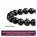 10mm Natural Black Obsidian Beaded Bracelet for Men and Women – Stretchable Healing Crystal Jewelry with Elastic Band, Protective Energy Stone Gift for Birthday, Valentine’s Day, Meditation (Black)