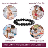 14mm Natural Black Obsidian Beaded Bracelet for Men and Women – Stretchable Healing Crystal Jewelry with Elastic Band, Protective Energy Stone Gift for Birthday, Valentine’s Day, Meditation (Black) - 45-Degree Angle