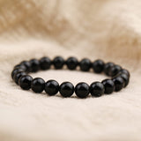 14mm Natural Black Obsidian Beaded Bracelet for Men and Women – Stretchable Healing Crystal Jewelry with Elastic Band, Protective Energy Stone Gift for Birthday, Valentine’s Day, Meditation (Black) - Rear View