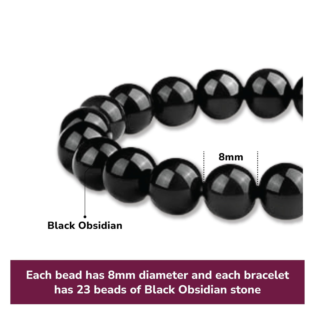 8mm Natural Black Obsidian Beaded Bracelet for Men and Women – Stretchable Healing Crystal Jewelry with Elastic Band, Protective Energy Stone Gift for Birthday, Valentine’s Day, Meditation (Black)