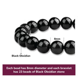 8mm Natural Black Obsidian Beaded Bracelet for Men and Women – Stretchable Healing Crystal Jewelry with Elastic Band, Protective Energy Stone Gift for Birthday, Valentine’s Day, Meditation (Black) - Front View