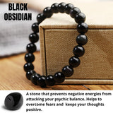 8mm Natural Black Obsidian Beaded Bracelet for Men and Women – Stretchable Healing Crystal Jewelry with Elastic Band, Protective Energy Stone Gift for Birthday, Valentine’s Day, Meditation (Black) - Close-Up Angle