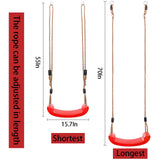 Outdoor Kids Plastic Swing Seat with Adjustable Rope – Durable Tree Swing for Backyard, 220lb Capacity, Red (Red) - Front View