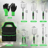 Complete 8-Piece Garden Tool Set with Carry Bag – Stainless Steel & Aluminum Tools for Digging, Pruning, Planting, and Weeding - Close-Up Angle