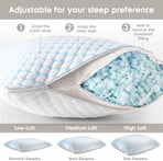 Queen Size Cooling Pillow with Shredded Memory Foam & Gel Infusion – Adjustable Loft, Breathable Dual-Sided Cover, 20" x 30" (Blue) | Other Sizes Available in Store