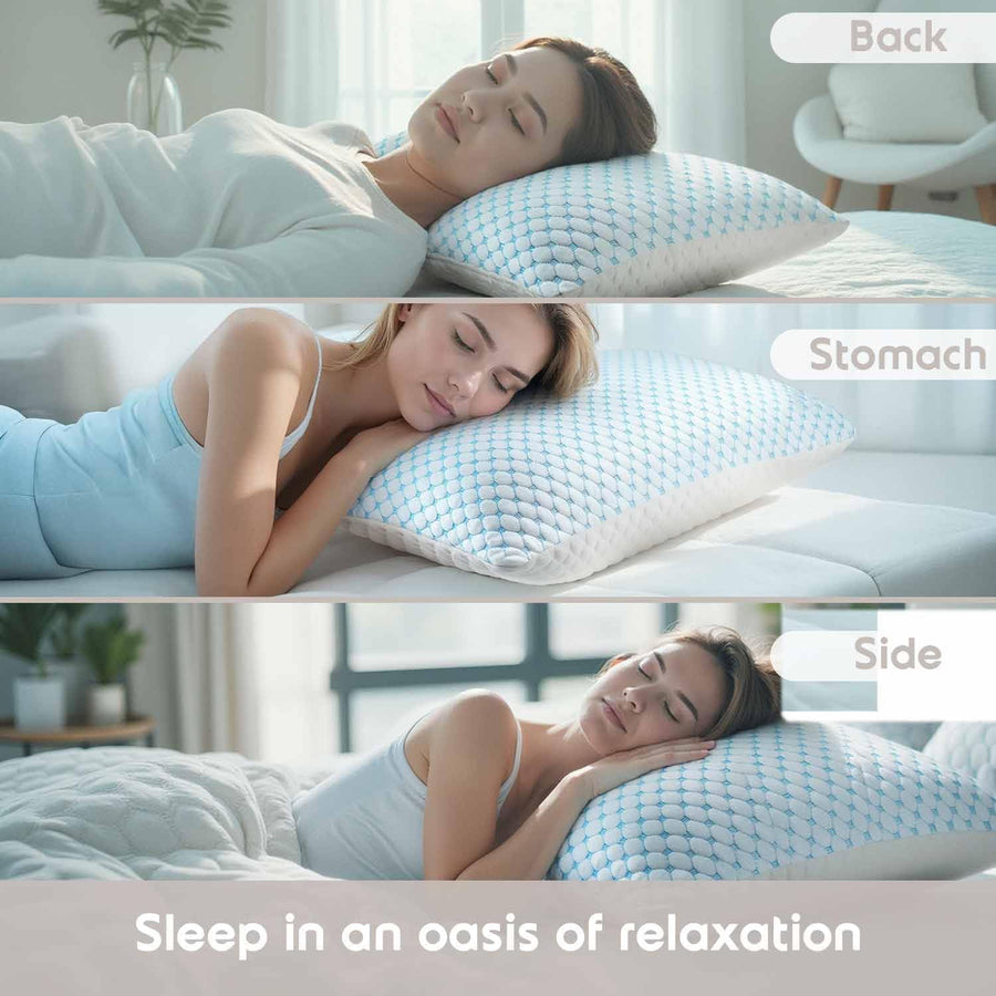 Queen Size Cooling Pillow with Shredded Memory Foam & Gel Infusion – Adjustable Loft, Breathable Dual-Sided Cover, 20" x 30" (Blue) | Other Sizes Available in Store