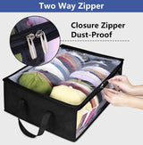 Large Capacity Foldable Hat Organizer Storage Box with Clear See-Through Window for Baseball Caps, Clothes, Toys, and Books, Underbed and Closet Container (Black) - 45-Degree Angle
