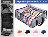 Large Capacity Foldable Hat Organizer Storage Box with Clear See-Through Window for Baseball Caps, Clothes, Toys, and Books, Underbed and Closet Container (Grey) - Front View