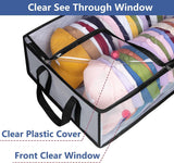 Large Capacity Foldable Hat Organizer Storage Box with Clear See-Through Window for Baseball Caps, Clothes, Toys, and Books, Underbed and Closet Container (Grey) - Side View