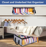 Large Capacity Foldable Hat Organizer Storage Box with Clear See-Through Window for Baseball Caps, Clothes, Toys, and Books, Underbed and Closet Container (Grey) - Rear View