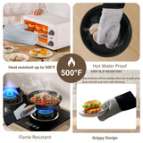 Premium Silicone Oven Mitts – Heat Resistant Up to 500°F, Non-Slip Grip, Easy to Clean, Food Grade & BPA-Free, Ideal for Grilling, Baking, Cooking, Microwave Use (Grey) - Top-Down View