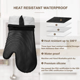 Premium Silicone Oven Mitts – Heat Resistant Up to 500°F, Non-Slip Grip, Easy to Clean, Food Grade & BPA-Free, Ideal for Grilling, Baking, Cooking, Microwave Use (Black) - Side View