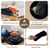 Premium Silicone Oven Mitts – Heat Resistant Up to 500°F, Non-Slip Grip, Easy to Clean, Food Grade & BPA-Free, Ideal for Grilling, Baking, Cooking, Microwave Use (Black) - Top-Down View