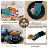 Premium Silicone Oven Mitts – Heat Resistant Up to 500°F, Non-Slip Grip, Easy to Clean, Food Grade & BPA-Free, Ideal for Grilling, Baking, Cooking, Microwave Use (Green) - Top-Down View