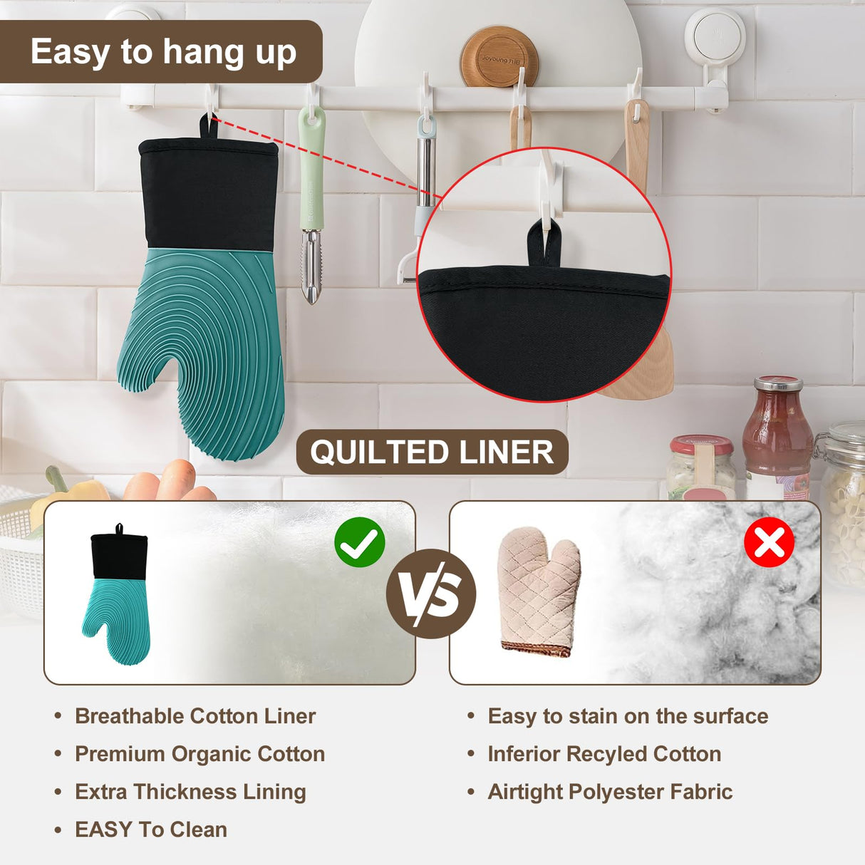 Premium Silicone Oven Mitts – Heat Resistant Up to 500°F, Non-Slip Grip, Easy to Clean, Food Grade & BPA-Free, Ideal for Grilling, Baking, Cooking, Microwave Use (Green)