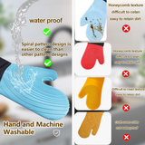 Premium Silicone Oven Mitts – Heat Resistant Up to 500°F, Non-Slip Grip, Easy to Clean, Food Grade & BPA-Free, Ideal for Grilling, Baking, Cooking, Microwave Use (Blue) - Front View