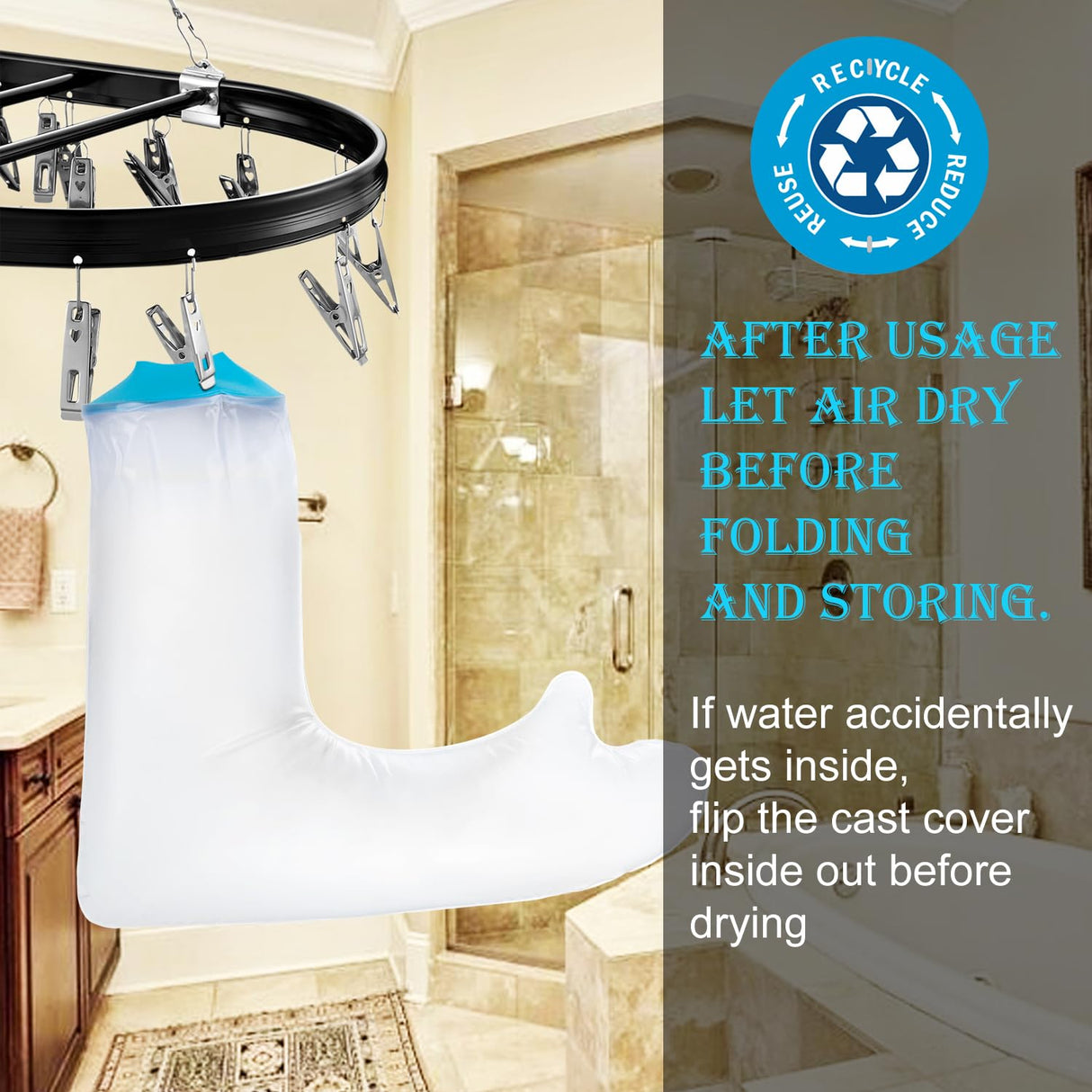 Full Arm Waterproof Shower Sleeve for Kids – Reusable Cast Protector for Hand, Wrist, Elbow & Forearm During Bathing or Water Activities (Blue)