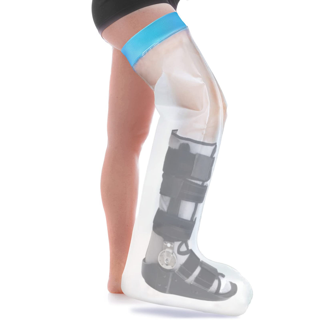 Full Leg Waterproof Shower Sleeve for Adults – Reusable Cast Protector for Foot, Ankle & Lower Leg During Bathing or Water Activities (Blue)