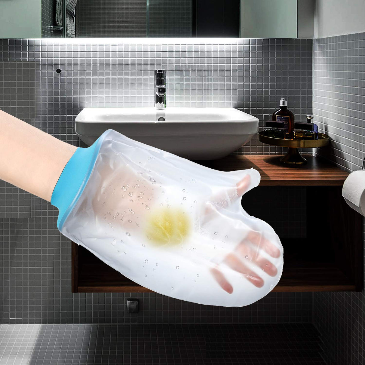 Waterproof Shower Glove for Adults – Reusable Cast & Bandage Protector for Hand, Wrist and Fingers During Bathing or Water Activities (Blue)
