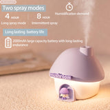Portable Mushroom Humidifier with 7 Color Sunset Light, USB Rechargeable Mini Air Moisturizer for Desk, Bedroom, Travel, Baby Room – Silent & Cute Design Use(Purple) - 45-Degree Angle