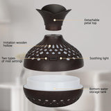 Portable USB Humidifier with 7-Color LED Night Light – Wood Grain Flower Design, Quiet Cool Mist Diffuser for Home, Office & Car (Lightwood) - Top-Down View