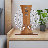 Wooden Perpetual Calendar with Rotating Discs – Elegant Desk Decor for Home & Office, Date Day Month Display (Natural Wood) - 45-Degree Angle