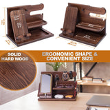 Wooden Desk Organizer for Men – Multi-Function Phone Stand, Watch & Glasses Holder, Key & Wallet Tray (Vintage Brown) - Top-Down View